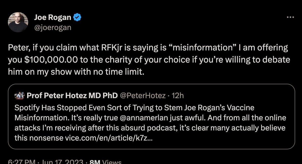 BREAKING: Joe Rogan Asks Dr. Fauci Protégé & Fellow DEATHVAX™ Shill to Debate RFK Jr. On His Show