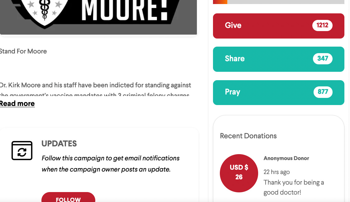 Donate to Give Send Go (GSG): Please Consider Helping Dr. Kirk Moore During This Difficult Time