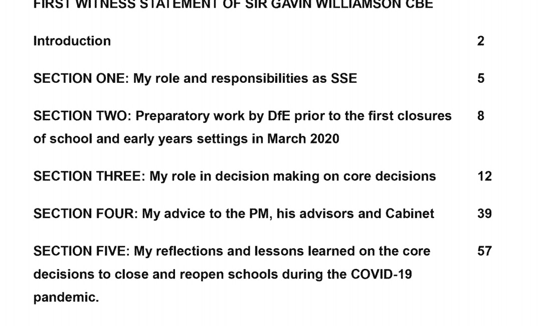 UK Covid Inquiry: Gavin Williamson's Witness Statement 