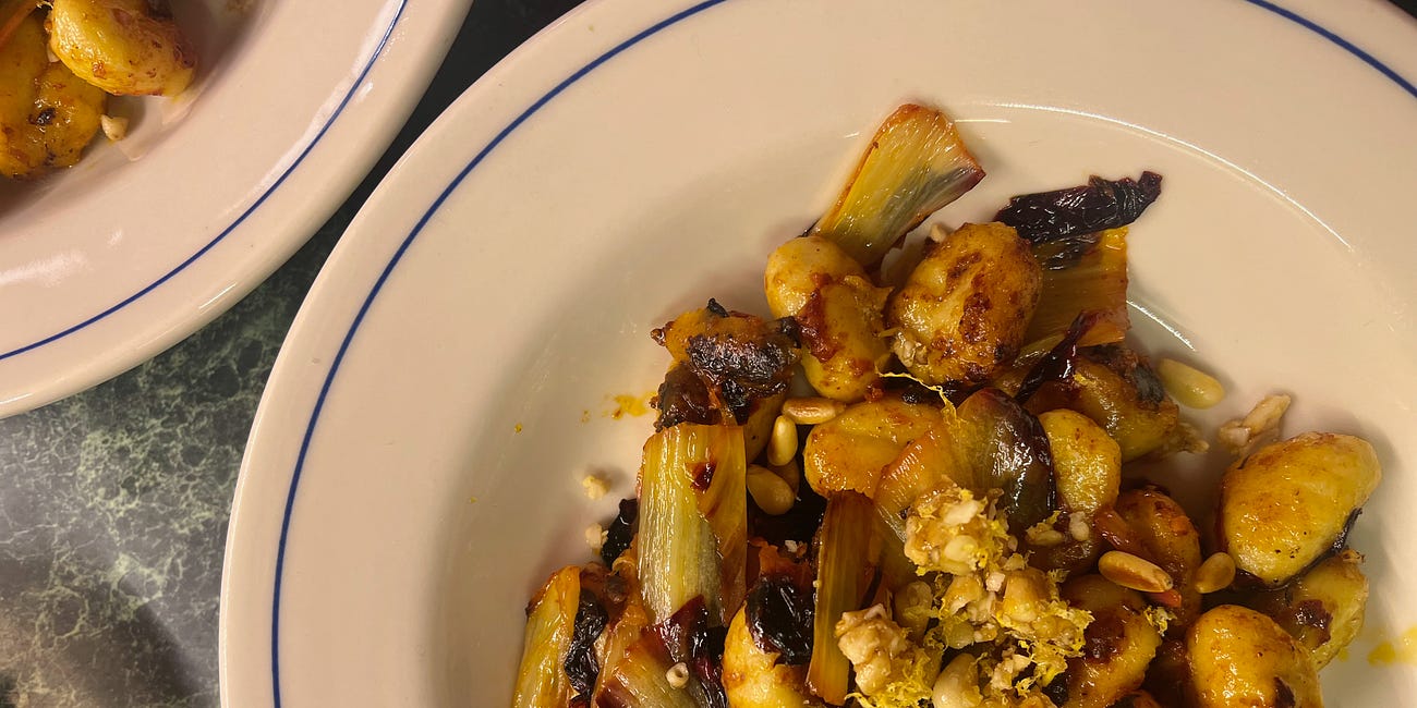 Gnocchi with Radicchio and Candied Pine nuts (v)