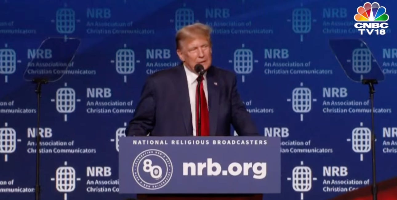 In Speech to White Evangelical Broadcasters, Trump Lays Out His White Christian Nationalist Vision