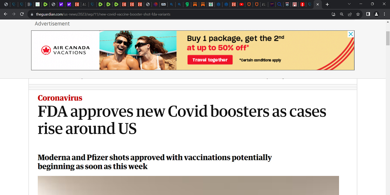 'FDA approves new Covid boosters as cases rise around US; Moderna and Pfizer shots approved with vaccinations potentially beginning as soon as this week'; problems with this booster given i)not tested