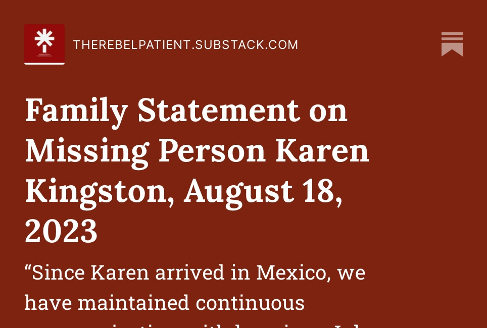 Family Statement on Missing Person Karen Kingston, August 18, 2023