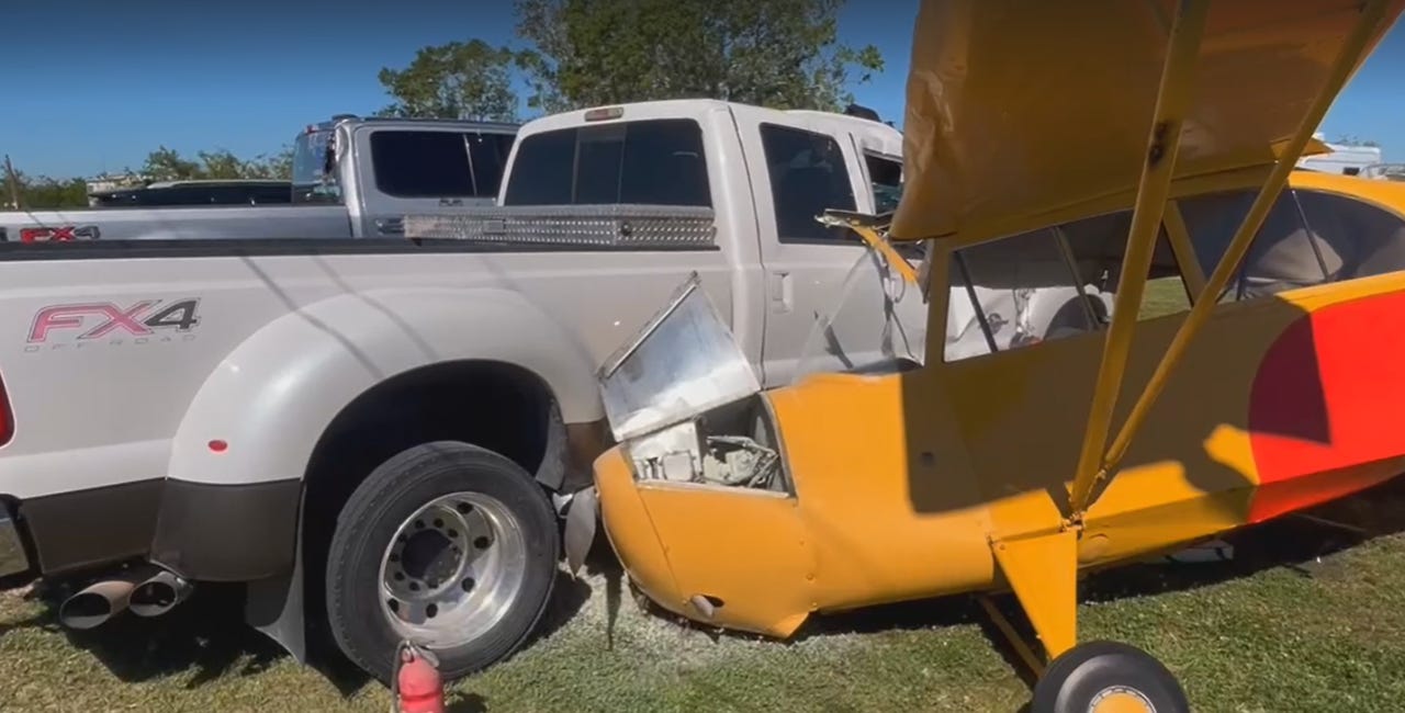 Pilot and Passenger Recovering After Plane Collides with Truck at Airport Manatee
