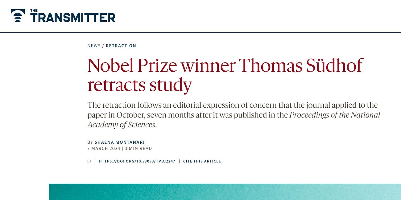 Another Nobel Prize Winner Forced To Retract Paper