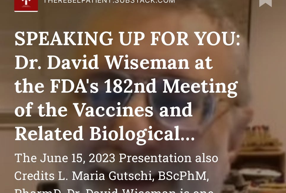 SPEAKING UP FOR YOU: Dr. David Wiseman at the FDA's 182nd Meeting of the Vaccines and Related Biological Products Advisory Committee