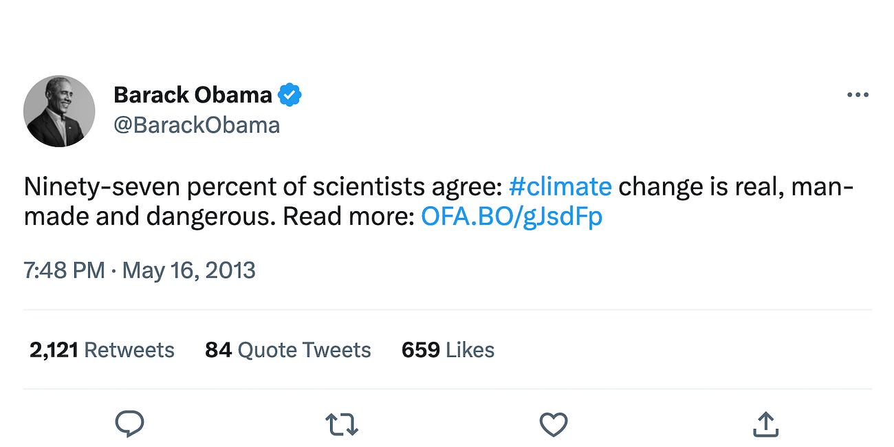 The myth that "97% of climate scientists agree" about a climate crisis