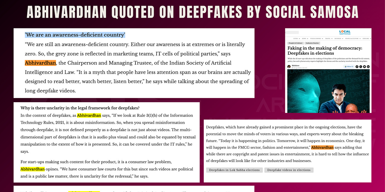 Deepfakes, Digital India & Election Commission of India's Regulatory Authority: Abhivardhan quoted & interviewed by Social Samosa