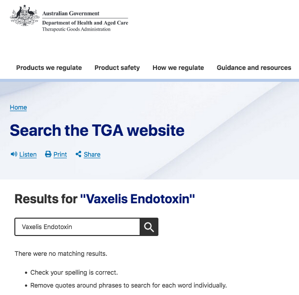 Vaxelis Endotoxin content a Dark TGA Secret