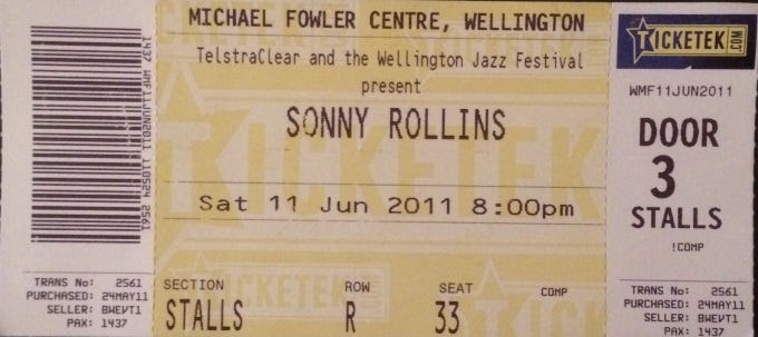 Stubs: #96 – Sonny Rollins, Wellington, 2011