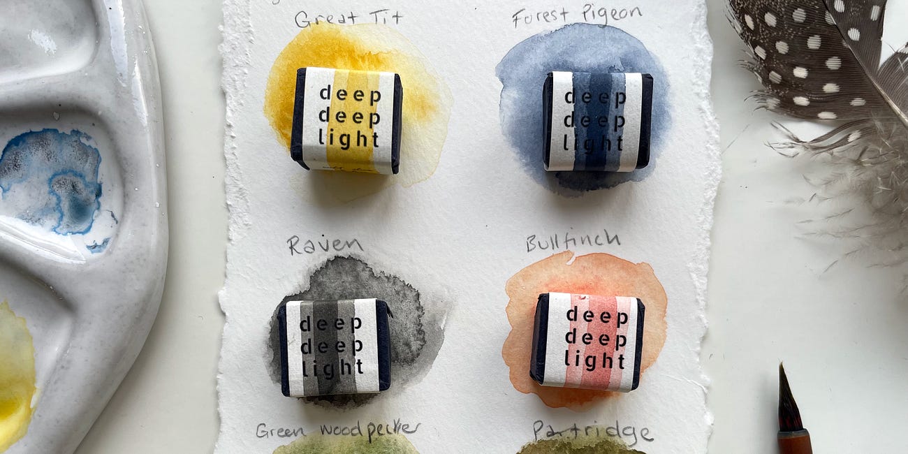 Swatching of 'Winter Birds' Palette, from Deep Deep Light Watercolours 