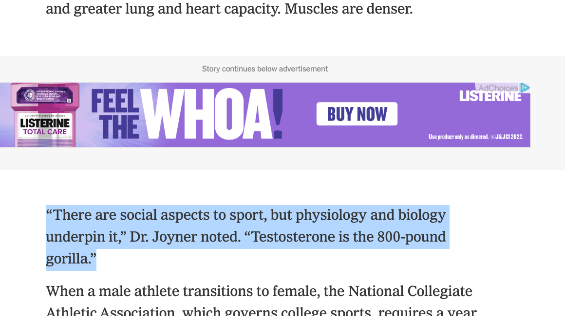 Mayo Clinic Suspends A Doctor Who Commented in NYTimes About Testosterone's impact when Trans-athletes compete in Women's sports
