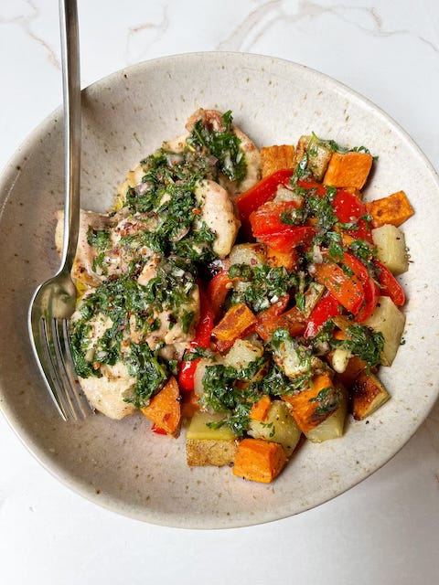 Sheet Pan Chimichurri Chicken with Potatoes and Peppers