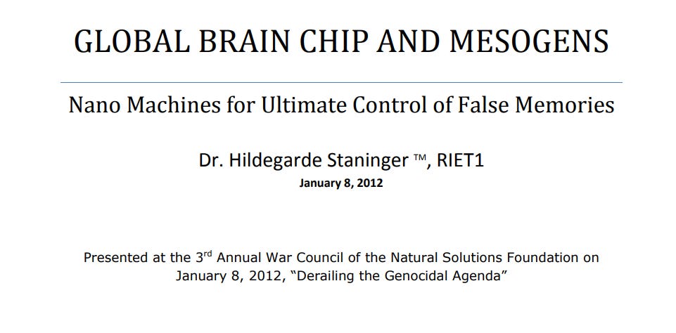 GLOBAL BRAIN CHIP AND MESOGENS Nano Machines for Ultimate Control of False Memories - Computer System For Collective Mind Control