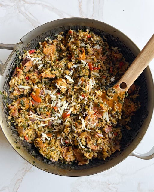 Cheddar Pimiento Rice Skillet with Spinach & Sausage 
