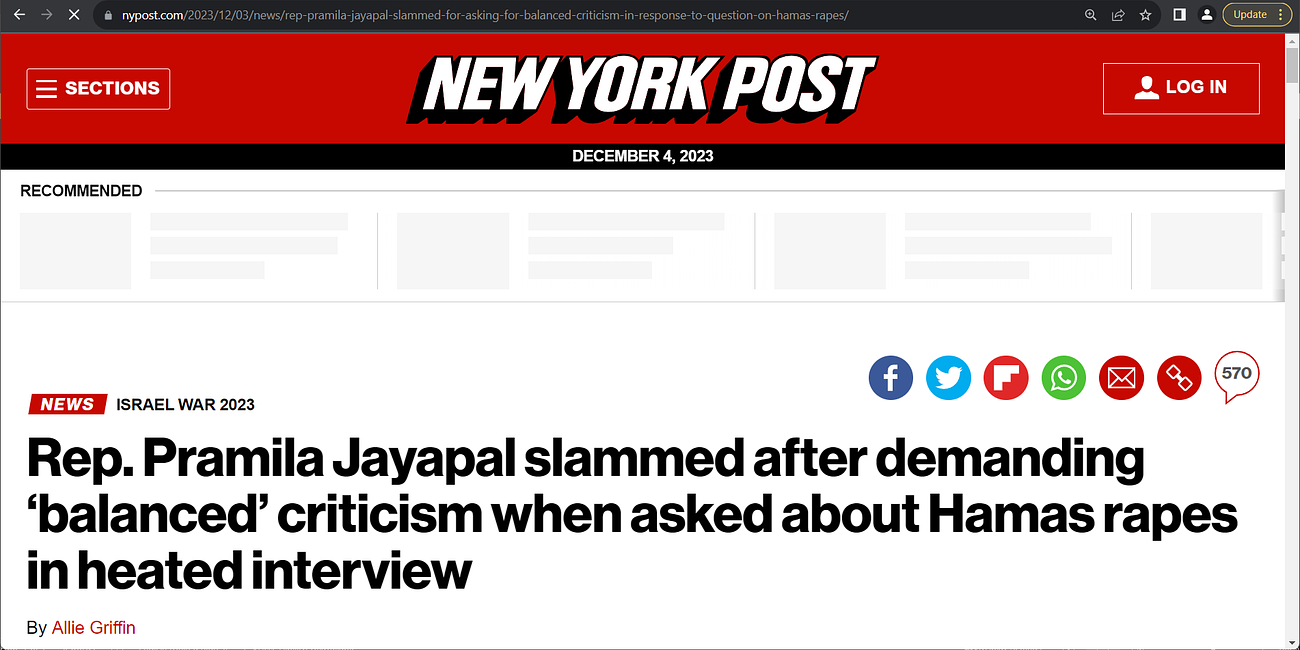 Jayapal (Democrat congresswoman) is INSANE! antisemitism is core ot the hard left & she leads the hard left! Jayapal says a 'balanced' approach yet disregards humanity, 10 HAMAS men raping one 