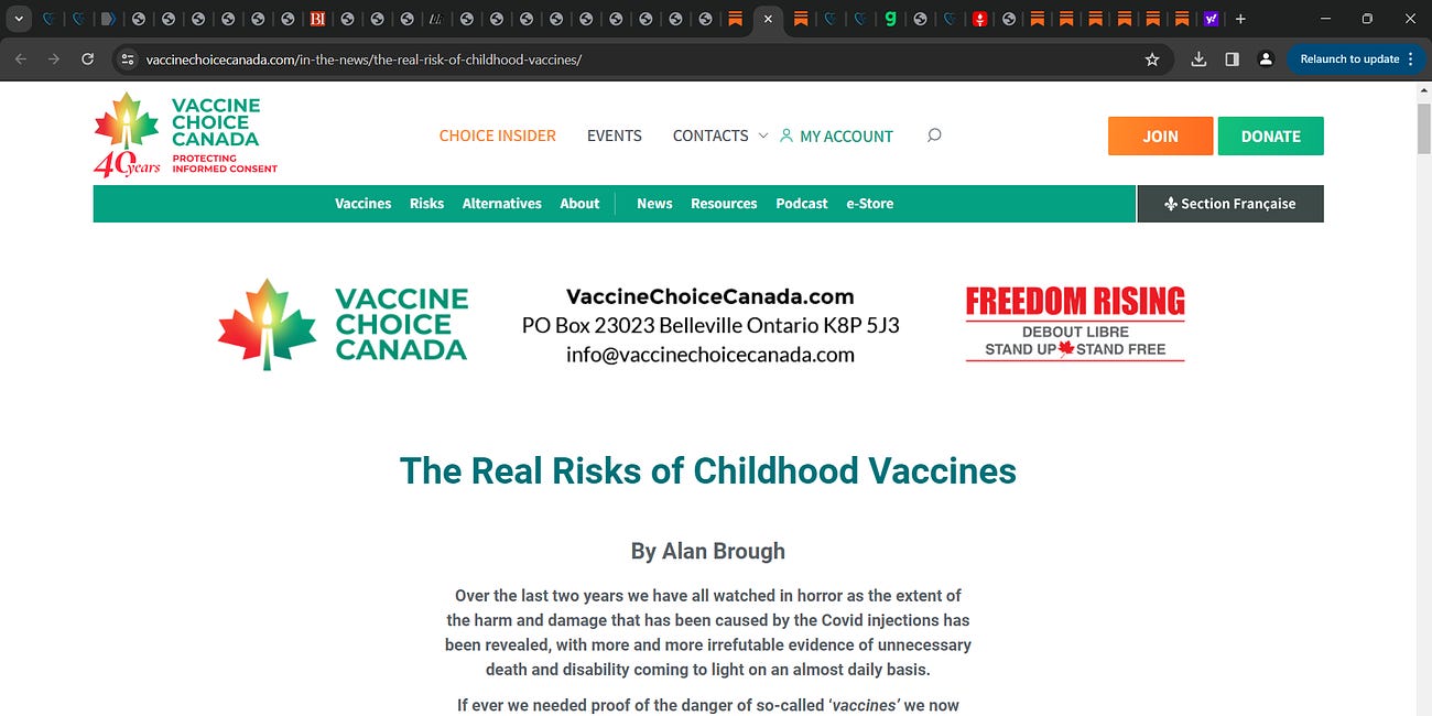 'The Real Risks of Childhood Vaccines' By Alan Brough, posted in VACCINE CHOICE CANADA (Ted Kuntz's outfit); did you know that Childhood Deaths Dropped By 30% During the Pandemic? Why do you think? 