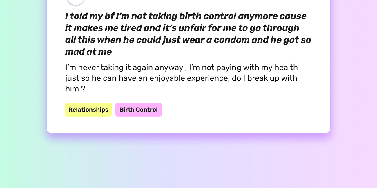 My BF is mad I'm not taking birth control