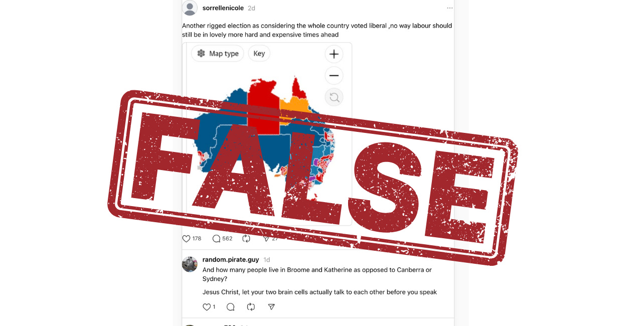 Map does not show 'whole of Australia' voted for the Liberals