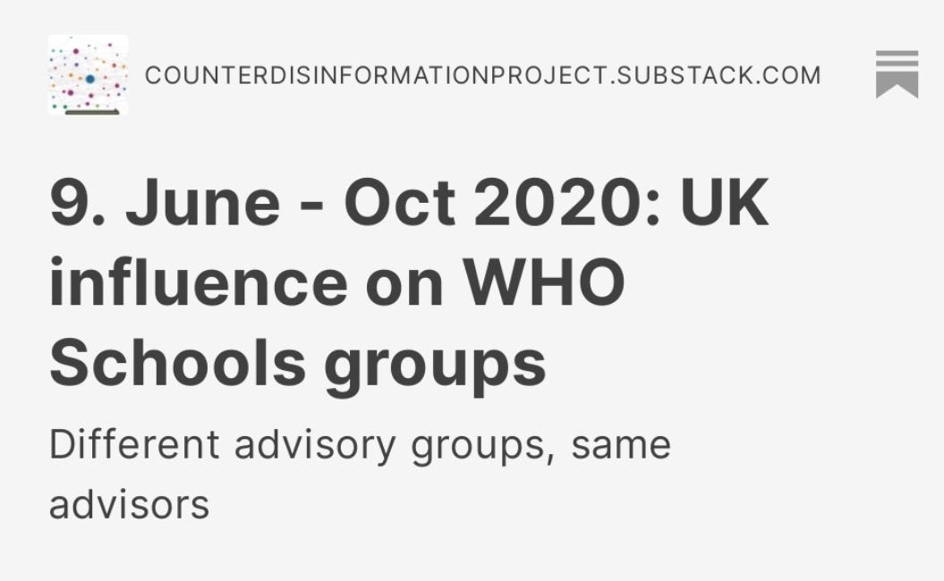 9. June - Oct 2020: UK influence on WHO Schools groups 