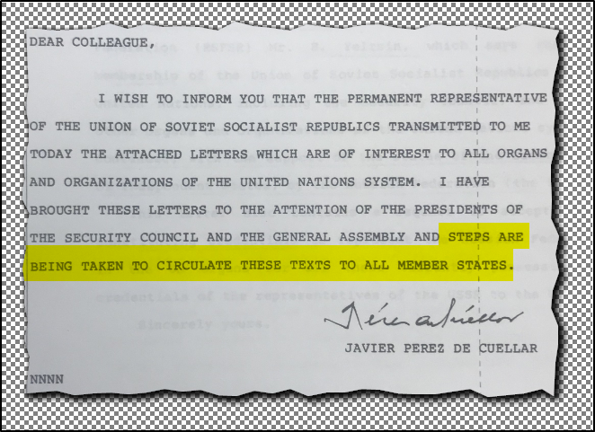 Notification of Yeltsin's Letter "Continuing" USSR United Nations memberships??? - Knowledge is Power