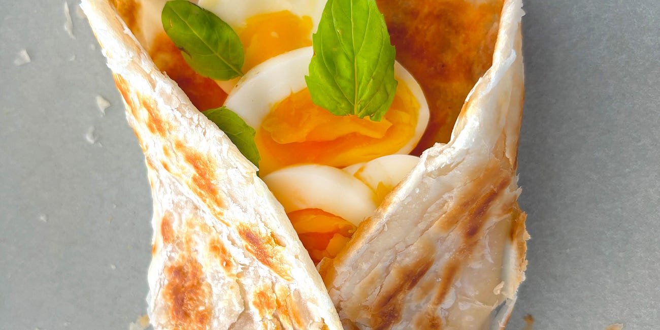 Roti Canai Curry Rolls with Egg and Basil