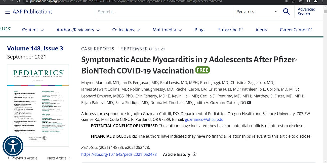 7 adolescents with Symptomatic Acute Myocarditis After Pfizer-BioNTech COVID-19 mRNA technology based gene Vaccination; who will be held responsible? CDC? NIH? FDA? Health Canada? PHAC? SAGE? 