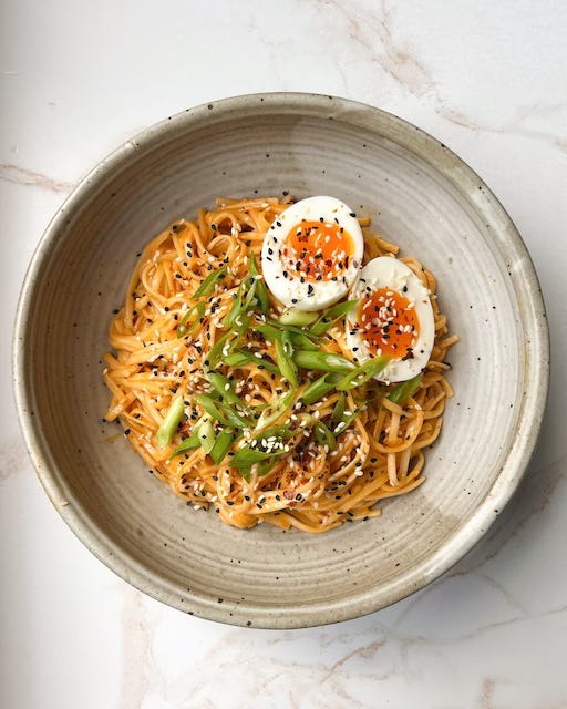 Creamy Gochujang Noodles with Soft Boiled Egg