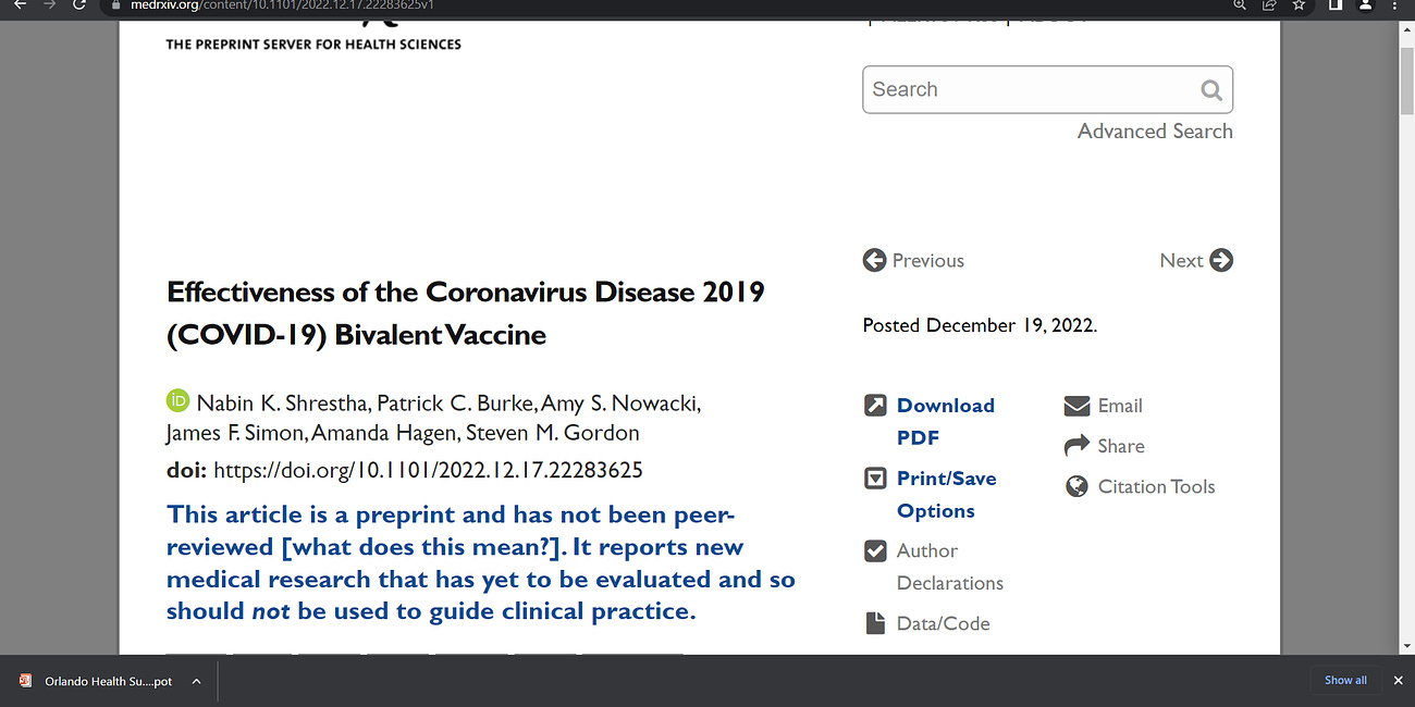 Shrestha et al.: "Effectiveness of the Coronavirus Disease 2019 (COVID-19) Bivalent Vaccine"; potent Cleveland Clinic personnel study on the COVID gene injection (mRNA/DNA), the bivalent COVID-19 