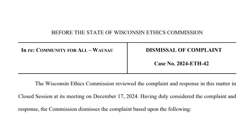 WEC: Ethics complaint against Community for All dismissed 