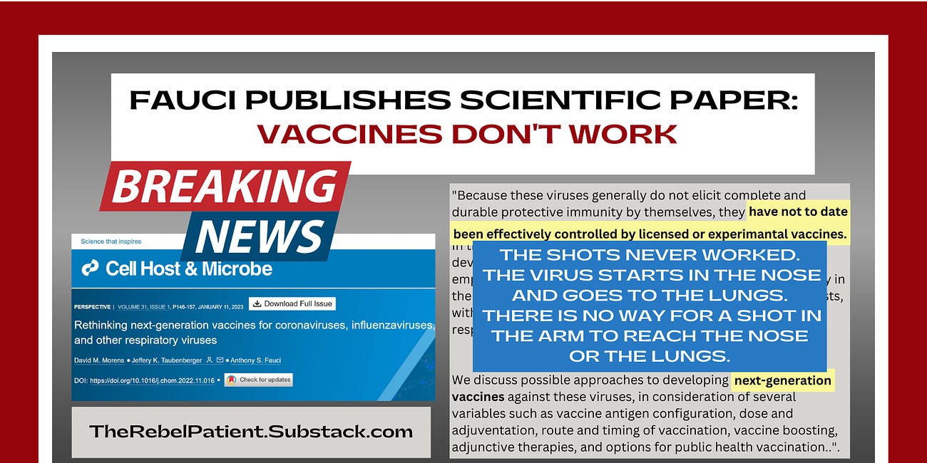 BREAKING NEWS: Fauci Publishes Scientific Paper Citing that Vaccines Don't Work Against SARS-CoV-2 Coronavirus - Need "Next Generation" Vaccines