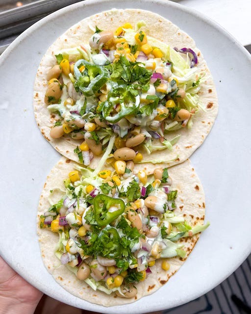 Summer White Bean & Corn Tacos with Cilantro Crema
