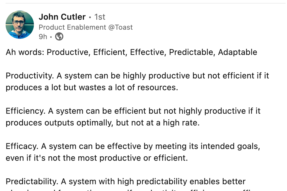 Productivity, Efficiency, Efficacy, Predictability… Adaptability: all those words…