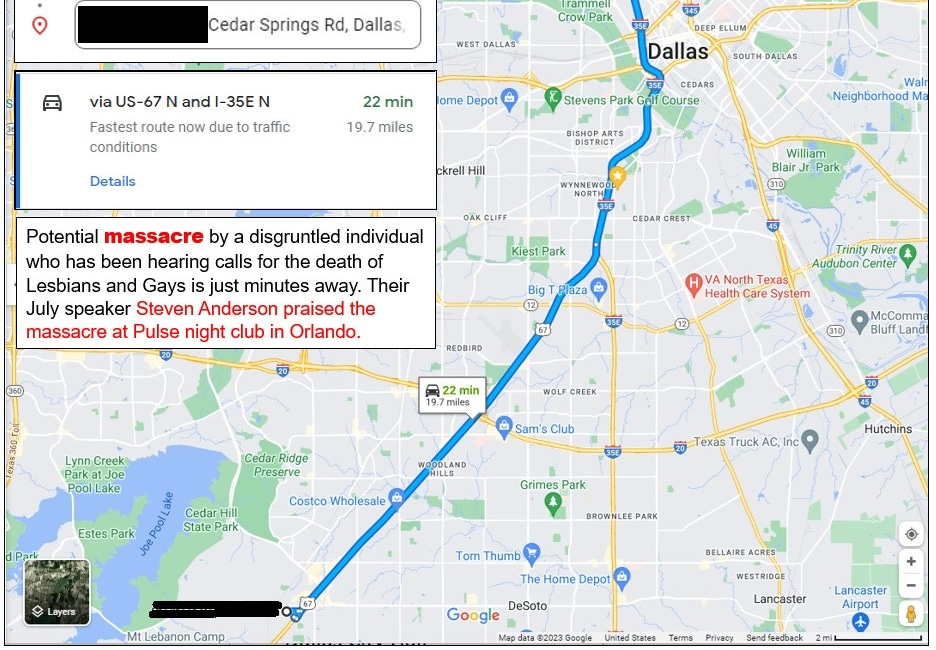 Dallas police need a Hate Crimes Unit. A church calling for the execution of Gays is just 22 minutes from the Cedar Springs Strip. 