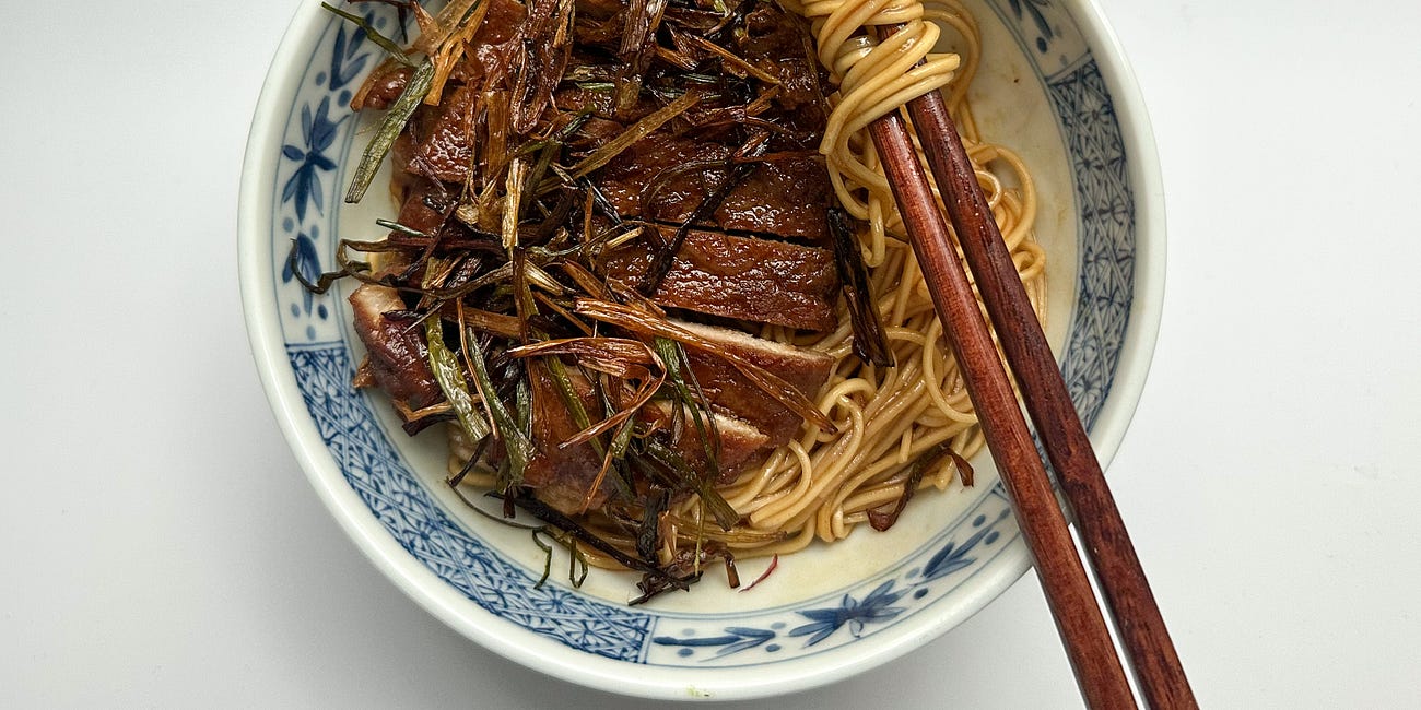 Scallion Oil Noodles with Braised Pork Cutlet