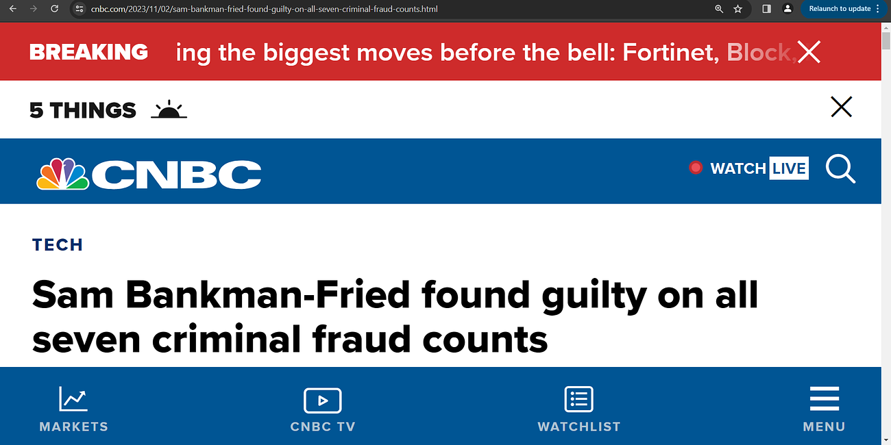 'Sam Bankman-Fried found guilty on all seven criminal fraud counts'; good, now go ask the republicans and democrats all who got ponzi crooked money & enriched, to GIVE it back! oh crap, I forget, may 