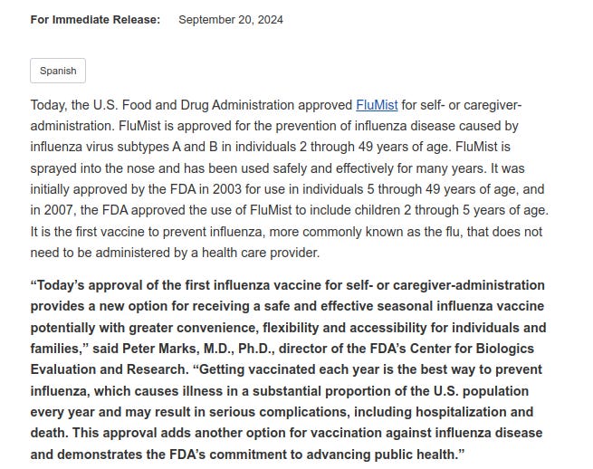 BREAKING: FDA Approves At-Home Nasal Flu Vaccine