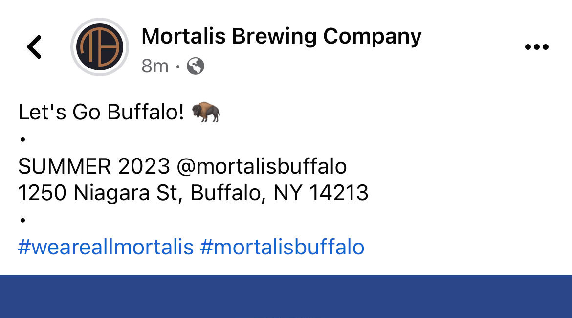 Mortalis Brewing will open third taproom. This one will be in Buffalo.