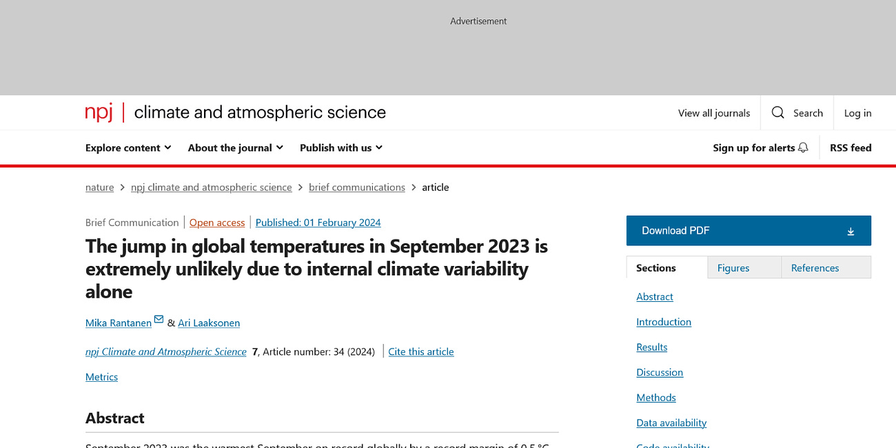 Nature Paper Confirms What I've Been Saying For Months: 'Extremely Unlikely That El Nino Caused 2023 Warmth'