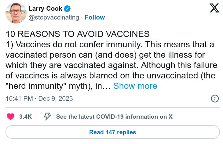 Larry Cook: 10 REASONS TO AVOID VACCINES