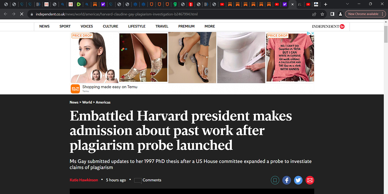 Harvard? Circling the drain, it's over! WTF? Now Embattled Harvard President Gay makes admission about her past plagiarism in her thesis as probe launched; Gay submits updates to her 1997 PhD thesis