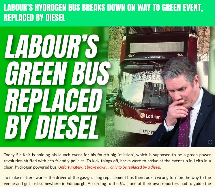 Labour press conference descends into farce as replacement diesel media bus gets lost following "green" hydrogen bus failure
