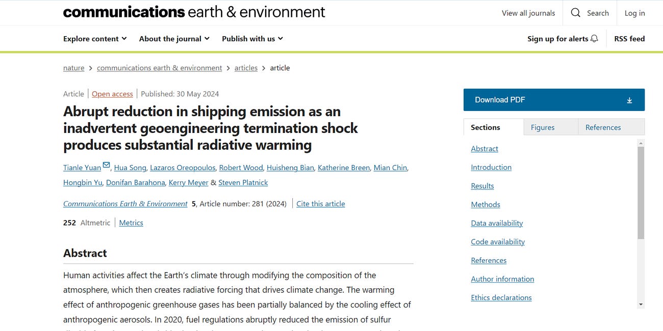 Whacky Nature Paper Claims That Cleaner Ship Fuels Caused 2023 Global Warming Spike