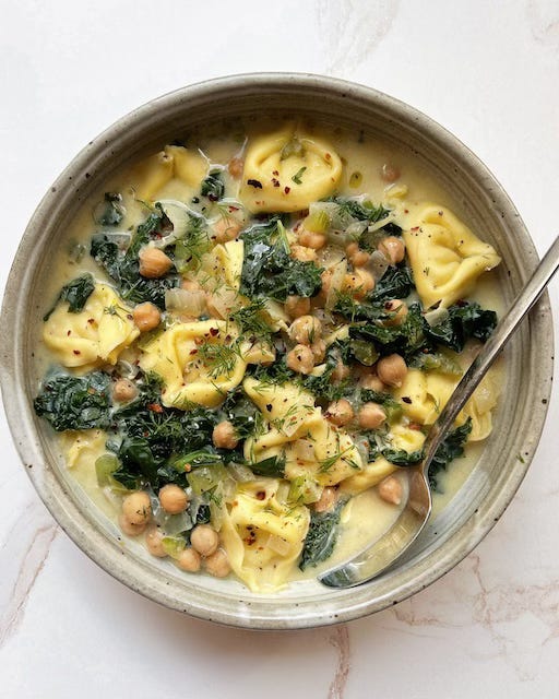 Lemon Tortellini Soup with Kale & Chickpeas