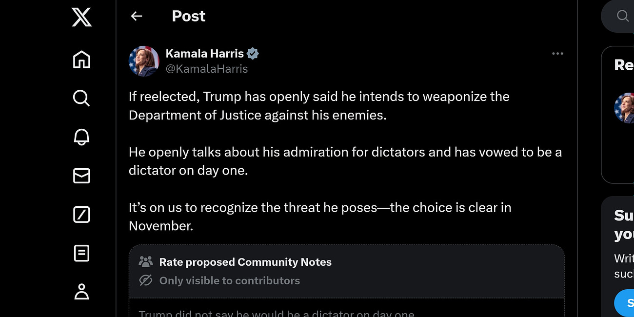 Kamala Harris: Trump has "vowed to be a dictator"