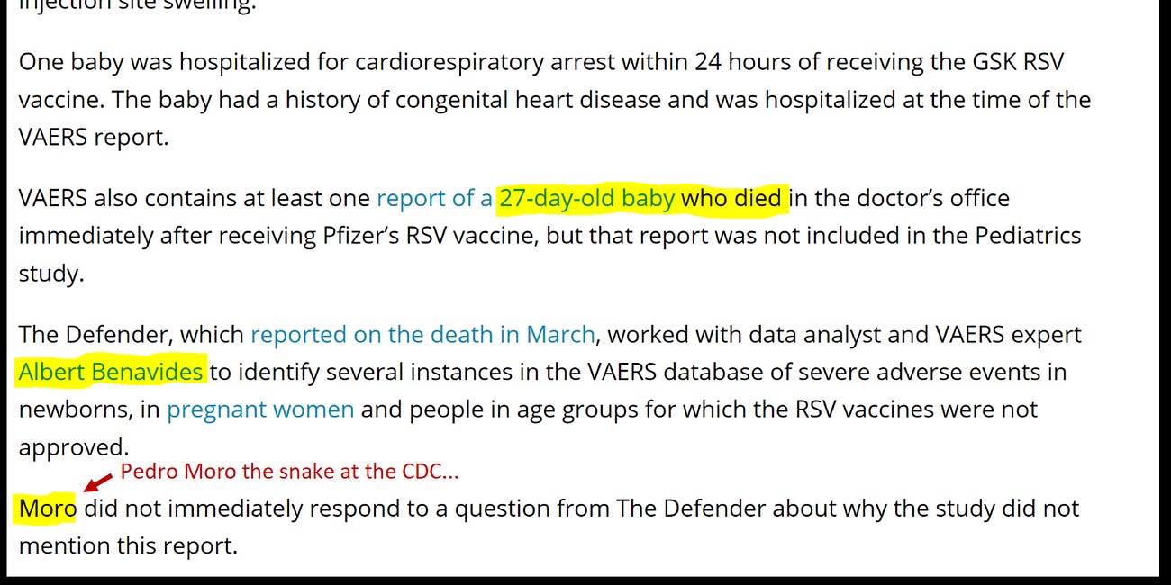 How many dead kids were accidently given a RSV Vax?