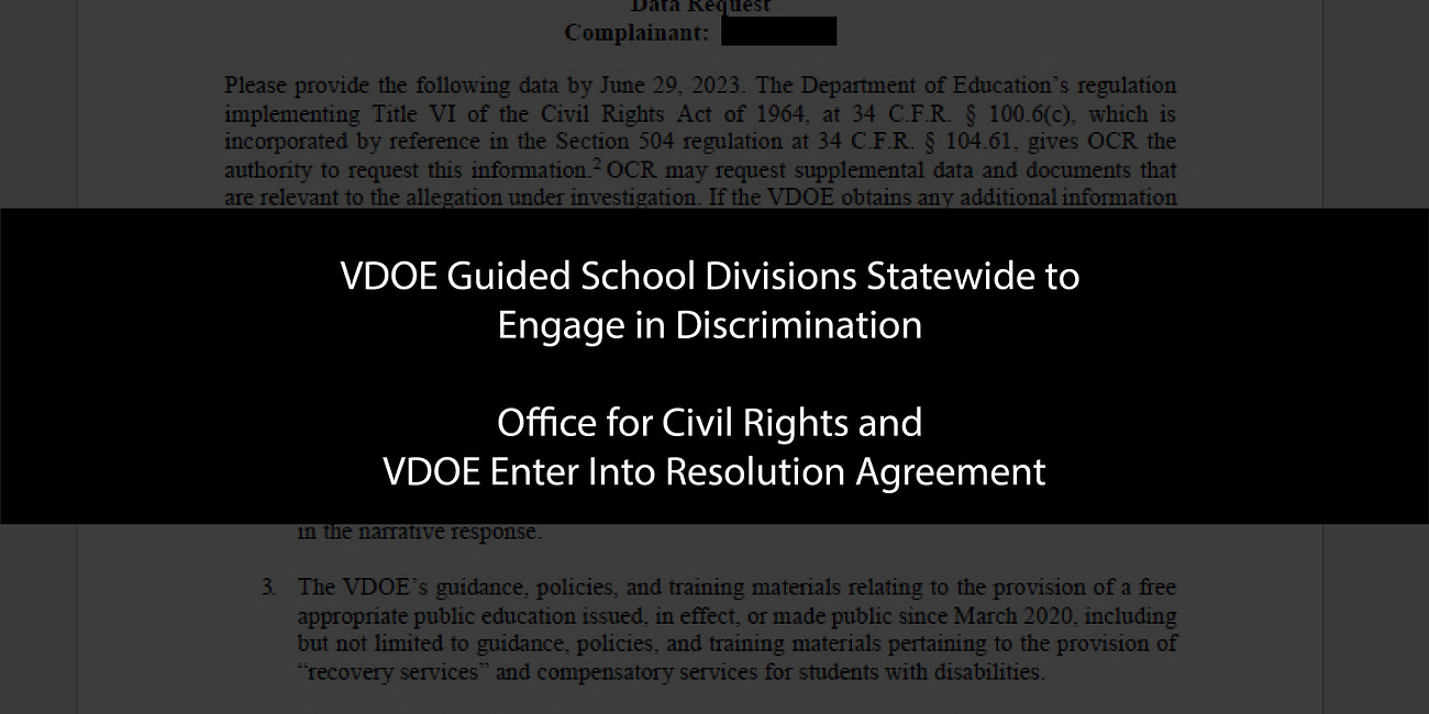 VDOE Guided School Divisions Statewide to Engage in Discrimination