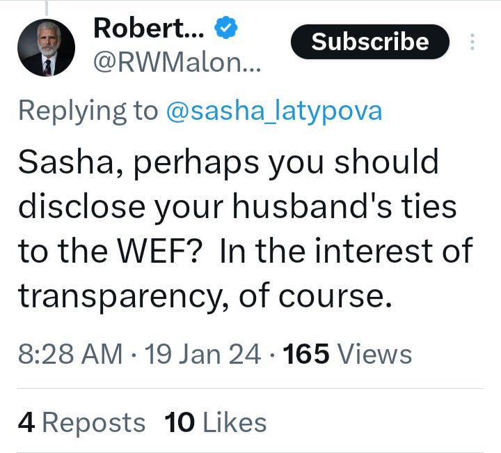 BOOM! Sasha Latypova takes Malone to the wood-chipper shredding him, is top notch, principled, brilliant & she schlongs Malone 'technically' here showing the fraud he is, paper-thin, LIAR! more than 
