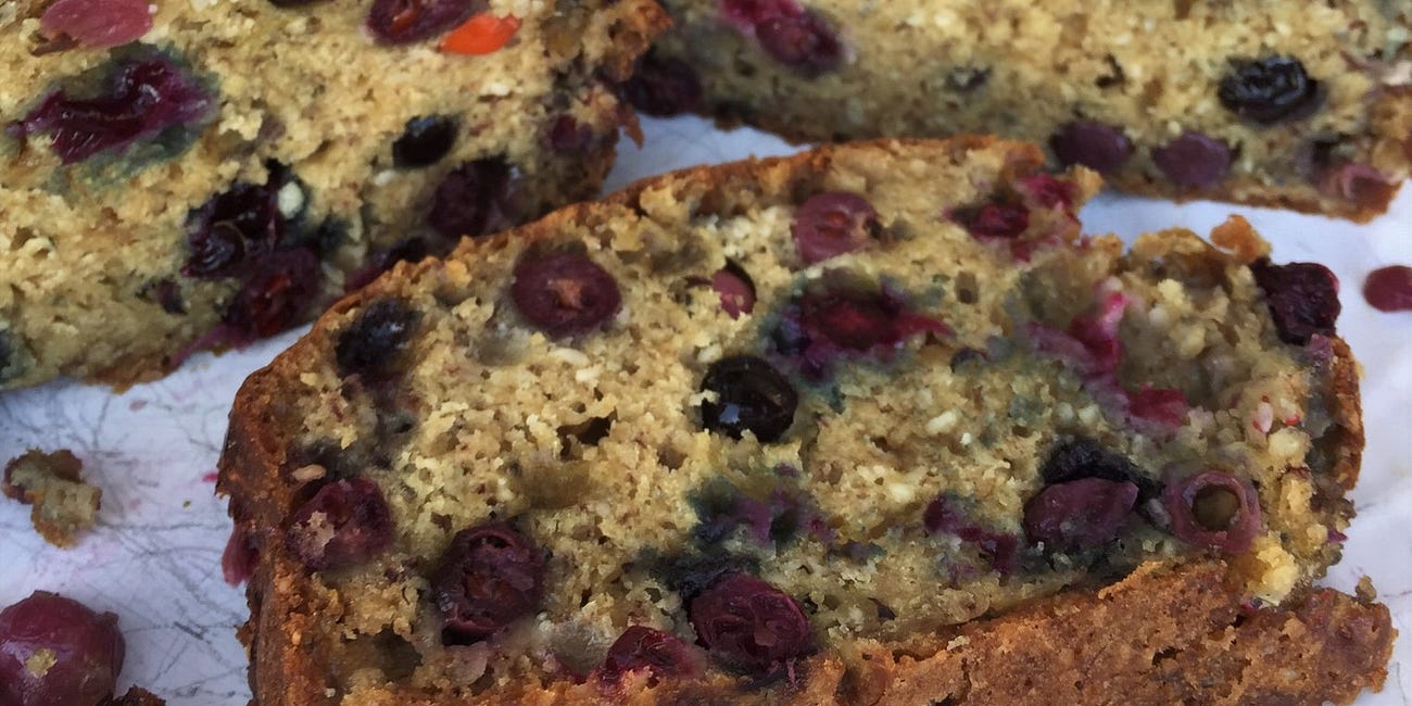 Popped Amaranth Triple Berry Banana Bread