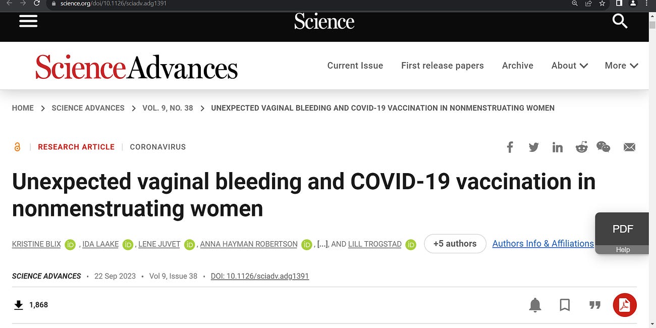 BREAKING: we told them this & we were censored & smeared- e.g. Drs. N Wolf, P McCullough, J Thorp, P Alexander et al. now the research is clear: 'COVID vaccines linked to unexpected vaginal bleeding'